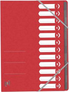 Mapa carton pentru sortare cu 12 separatoare si index, elastic pe colturi, OXFORD Top File - rosu