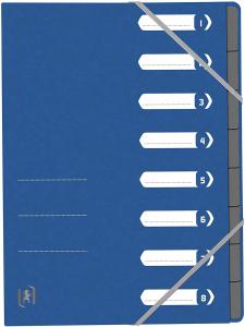 Mapa carton pentru sortare cu 8 separatoare si index, elastic pe colturi, OXFORD Top File - albastru
