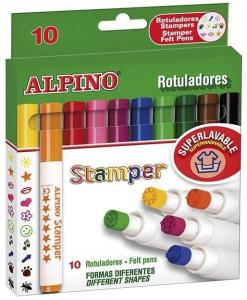 Set 10 stampile, diverse forme, cutie carton, ALPINO Stamper
