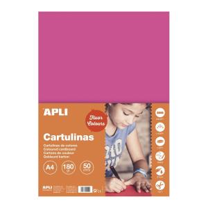 Carton color Apli, A4, 170 g, 50 coli/top, roz fluorescent