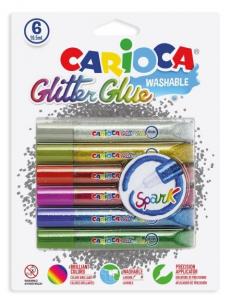 Lipici Glitter, lavabil, 6 culori/blister, CARIOCA Glitter Glue Spark