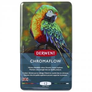 Creioane colorate Derwent Professional Chromaflow, cutie metalica, 12 buc/set