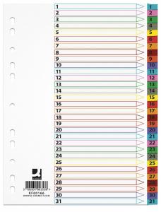Index carton alb Mylar numeric 1-31, margine PP color, A4, 170g/mp, Q-Connect