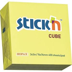 Cub notes autoadeziv 76 x 76 mm, 400 file, Stick"n - galben neon