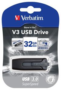 Memorie flash Verbatim V3 retractabila, USB 3.0, 32 GB, negru
