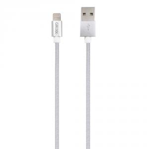 Cablu date GRIXX Optimum - 8-pin to USB Apple MFI License, impletit, lungime 3m - alb