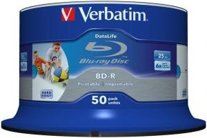 BD-R VERBATIM 25GB, viteza 6x, Single Layer, spindle, printabil, Wide Inkjet Printable, 50 buc/set