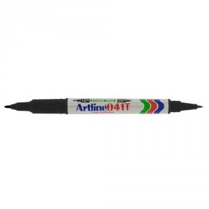 Marker ARTLINE 041T, corp plastic, 2 capete, varfuri rotunde 0.4mm/1.0mm - negru