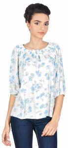 Bluza casual alba cu imprimeu flori bleu B56FLB