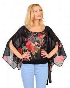 Bluza neagra cu flori F0025N