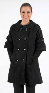 Palton dama cu maneci tricotate H 6293 negru