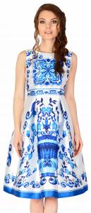 Rochie de ocazie bleu clos cu imprimeu abstract W2129-1B