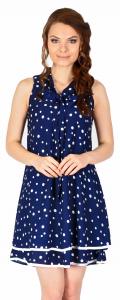 Rochie casual bleumarin lejera cu buline albe 11967BM