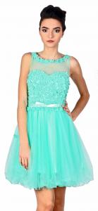 Rochie de ocazie verde cu flori si perle aplicate 8168V