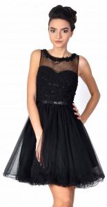 Rochie de ocazie neagra cu flori si perle aplicate 8168N