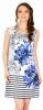 Rochie casual alba cu flori albastre si dungi 17930bm