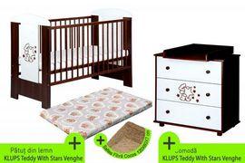 Patut + Comoda KLUPS Teddy With Stars Wenge + Saltea Fibra MyKids