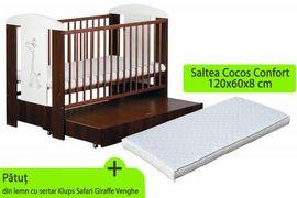 Patut cu sertar KLUPS Safari Giraffe Wenge + Saltea 8 MyKids