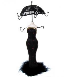 Manechin bijuterii rochie neagra si umbrela