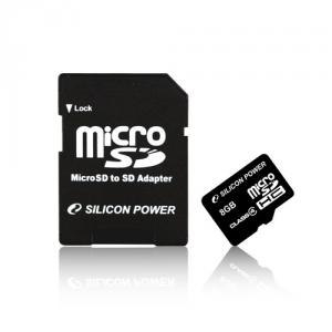 Card memorie Silicon Power microSDHC 8GB + adaptor, Class 4, Retail, SP008GBSTH004V10-SP