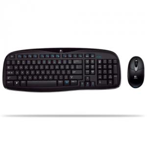 Kit tastatura+mouse Logitech Cordless Desktop EX 100, USB, negru