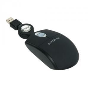 Mouse Delux optic mini (notebook), scroll, retractable cable, PS2+USB, black, DLM-361BT