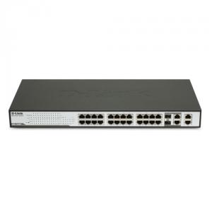 D-Link Smart Switch 24 porturi 10/100, 2 porturi Combo 1000BaseT/SFP, 2 porturi Gigabit, Power over Etherne