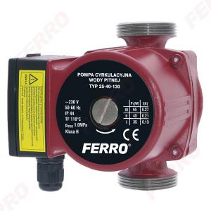 Pompa circulatie pentru apa potabila FERRO 25-40-130, 3 trepte 35 45 65 W, Q   0,2 - 3,5m &sup3; h, Hmax. 3,8 m