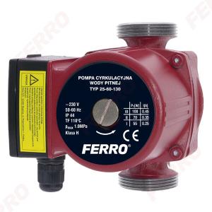 Pompa circulatie pentru apa potabila FERRO 25-60-130, 3 trepte 55 70 100 W, Q   0,2 - 4,5m &sup3; h, Hmax. 5,5 m