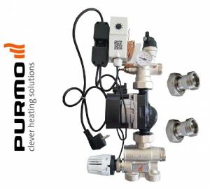 Grup de amestec si pompare, PURMO model TempCo Fix ECO 3 (include pompa Grundfos, cap termostatic, termostat de siguranta, aerisitor automat, termometru, ventil de echilibrare)