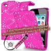 Promotie: Husa flip pink cu cristale din piele pentru telefon - Iphone: 4/4S - 5 si Ipod 4th