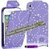 Promotie: Husa flip purple cu cristale din piele pentru telefon - Iphone: 4/4S - 5 si Ipod 4th