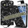 Promotie: Husa flip black cu cristale din piele pentru telefon - Samsung Galaxy: S2 - S3/Mini - S4 - Ace