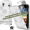 Promotie: Husa flip white cu cristale din piele pentru telefon - Samsung Galaxy: S2 - S3/Mini - S4 - Ace