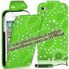 Promotie: Husa flip green cu cristale din piele pentru telefon - Iphone: 4/4S - 5 si Ipod 4th